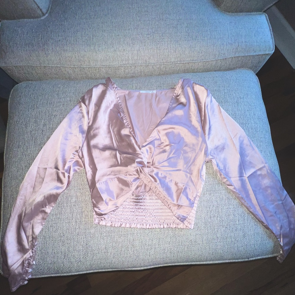 Pink Silk Long Sleeve Crop